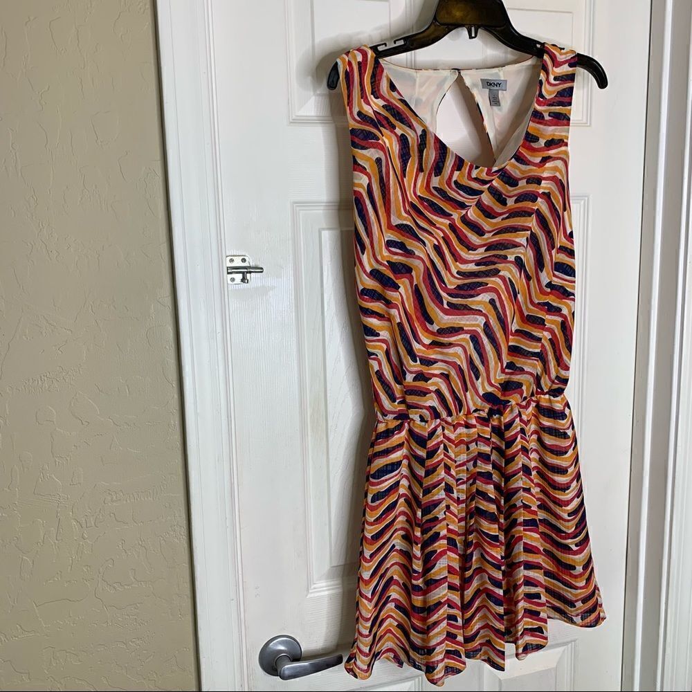 DKNY Orange Wave Pattern Dress Size 0 - Picture 3 of 10